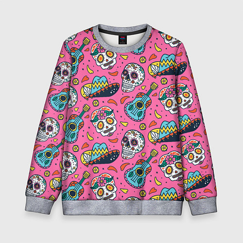 Детский свитшот День Мёртвых узор из черепов / 3D-Меланж – фото 1