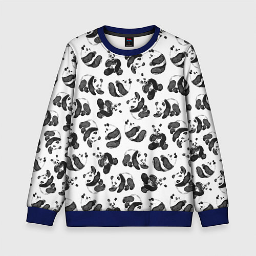 Детский свитшот Акварельные панды паттерн / 3D-Синий – фото 1