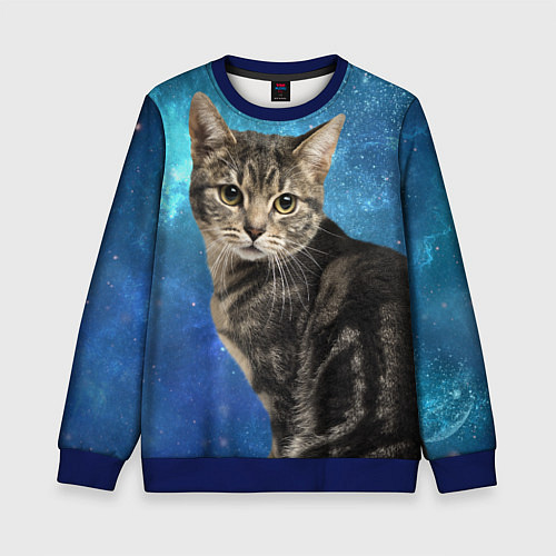 Детский свитшот Кот Космос / 3D-Синий – фото 1