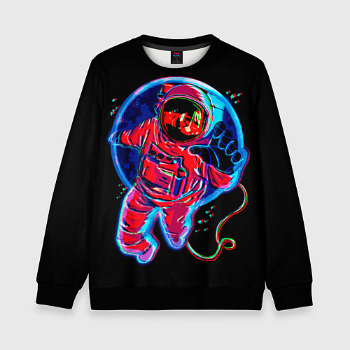 Детский свитшот Глитч Космонавт / 3D-Черный – фото 1