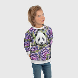 Свитшот детский Панда среди цветов, цвет: 3D-белый — фото 2