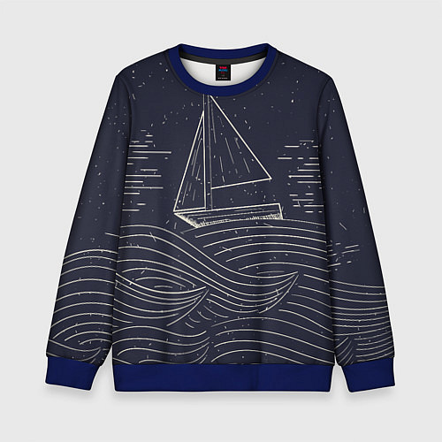 Детский свитшот Одинокий корабль в море / 3D-Синий – фото 1