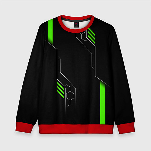 Детский свитшот ФУТУРИСТИЧНАЯ БРОНЯ ЗЕЛЕНАЯ / 3D-Красный – фото 1