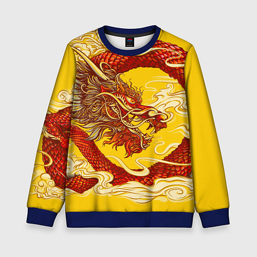 Детский свитшот Китайский Дракон, China Dragon / 3D-Синий – фото 1