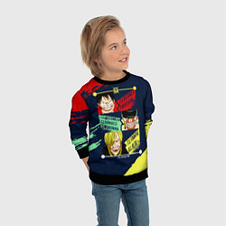 Свитшот детский Луффи, Зоро и Санджи One Piece, цвет: 3D-черный — фото 2
