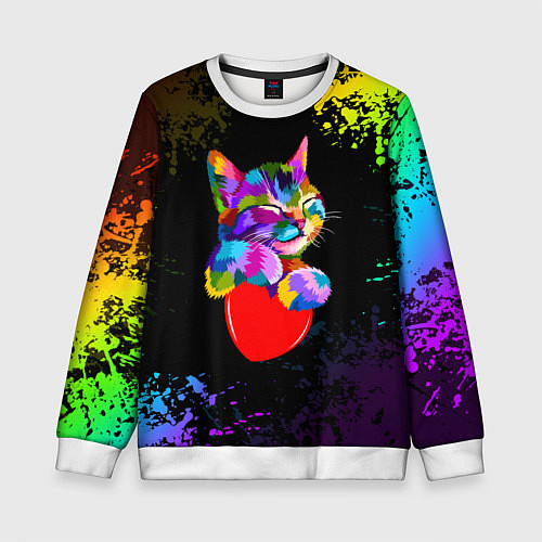 Детский свитшот РАДУЖНЫЙ КОТИК RAINBOW KITTY / 3D-Белый – фото 1
