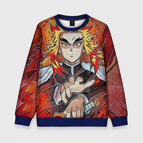 Детский свитшот Ренгоку Клинок демонов / 3D-Синий – фото 1