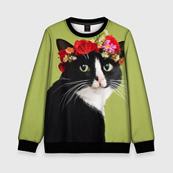 Свитшот детский Кот и цветы, цвет: 3D-черный
