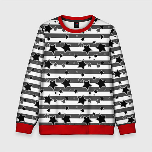 Детский свитшот Черно-белый полосатый узор / 3D-Красный – фото 1