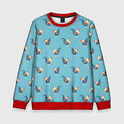 Свитшот детский Петушки паттерн, цвет: 3D-красный