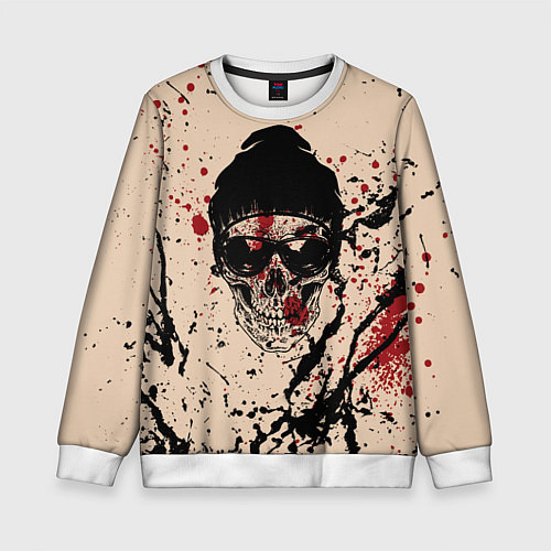 Детский свитшот Череп Хипстер Брызги Краски / 3D-Белый – фото 1