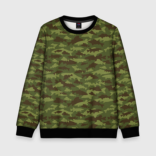 Детский свитшот Рыбак камуфляж из рыб / 3D-Черный – фото 1