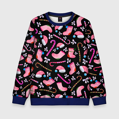 Детский свитшот Новогодняя ночь, акварельный узор / 3D-Синий – фото 1