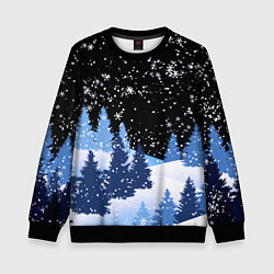 Свитшот детский Снежная ночь в зимнем лесу, цвет: 3D-черный