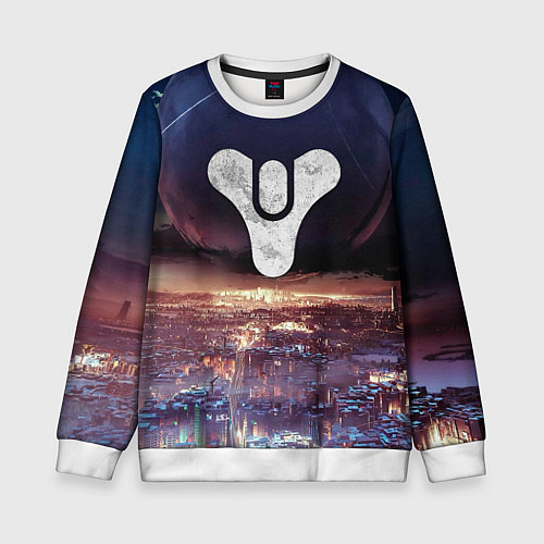 Детский свитшот ДЕСТИНИ ЗЕМЛЯ ХАБ, СТРАННИК НАД ГОРОДОМ / 3D-Белый – фото 1