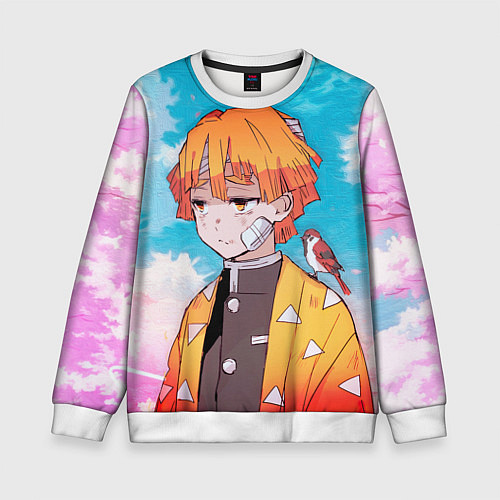 Детский свитшот КЛИНОК РАССЕКАЮЩИЙ ДЕМОНОВ, ЗЕНИТЦУ / 3D-Белый – фото 1