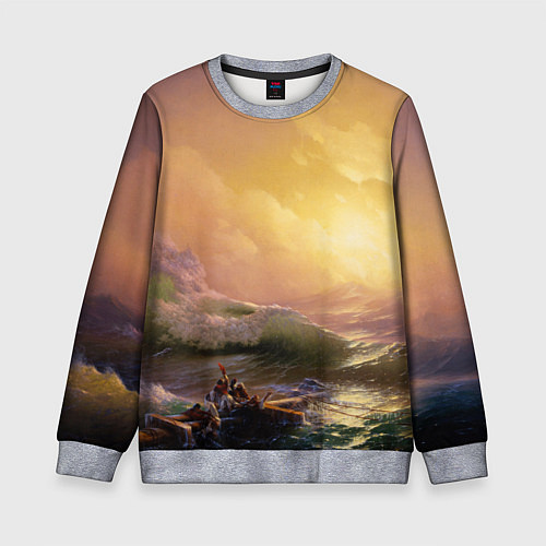 Детский свитшот Шторм в море девятый вал / 3D-Меланж – фото 1