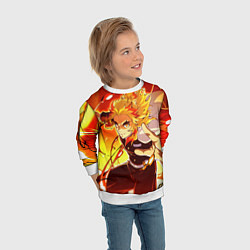 Свитшот детский Ренгоку Кёджуро, Клинок рассекающий демонов, цвет: 3D-белый — фото 2