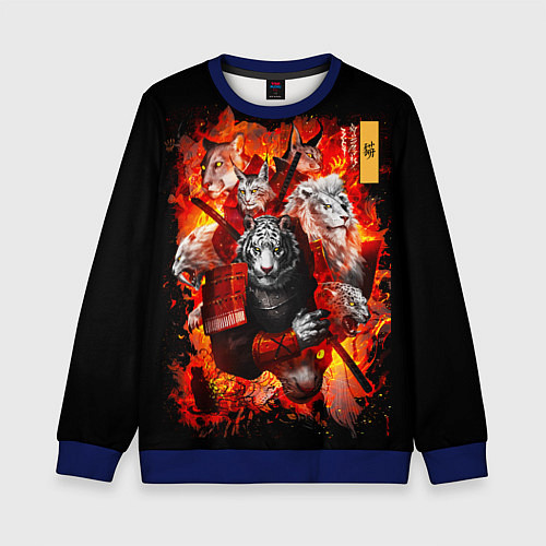 Детский свитшот Водяной Тигр 2022 и крупные кошки лев, рысь / 3D-Синий – фото 1