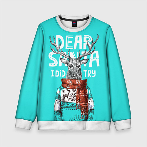 Детский свитшот Олень в свитере с оленями / 3D-Белый – фото 1