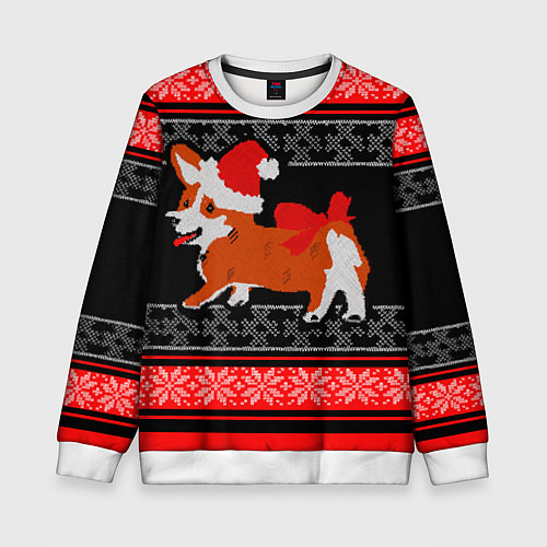 Детский свитшот Новогодний корги Новый Год / 3D-Белый – фото 1