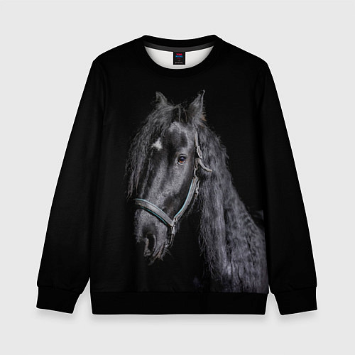 Детский свитшот Лошадь на черном фоне / 3D-Черный – фото 1