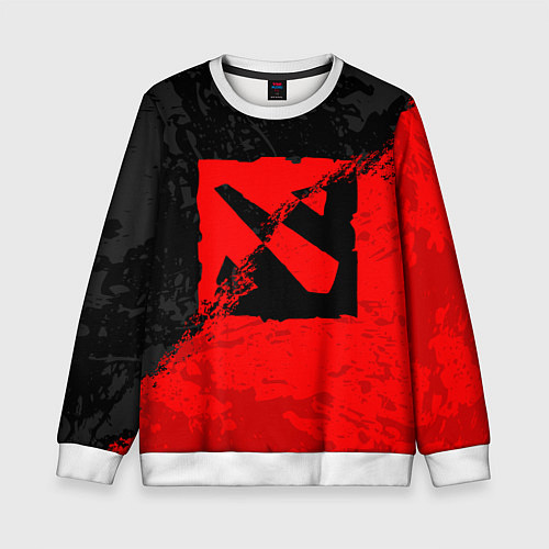 Детский свитшот DOTA 2 RED BLACK LOGO, БРЫЗГИ КРАСОК / 3D-Белый – фото 1