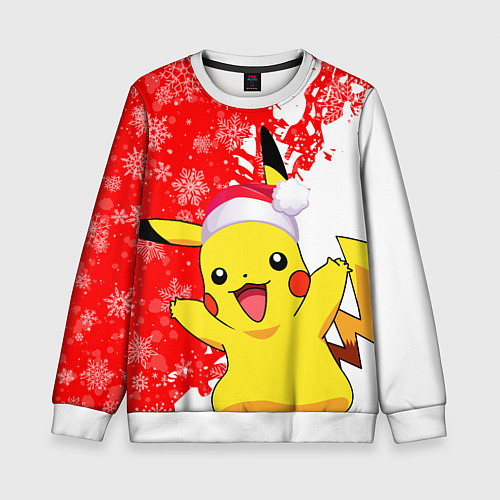 Детский свитшот НОВОГОДНИЙ ПИКАЧУ, ЗИМА БЛИЗКО / 3D-Белый – фото 1