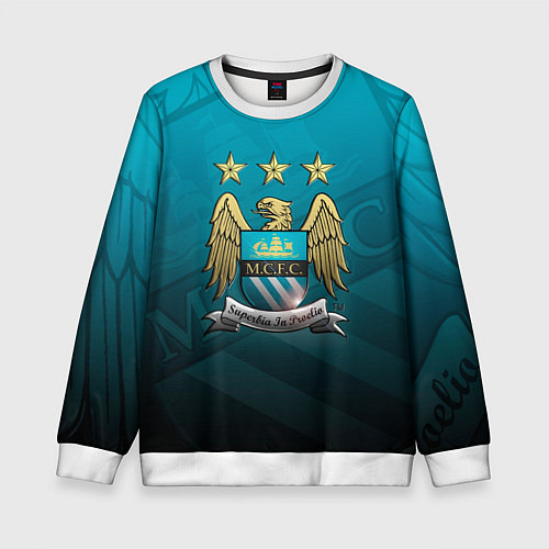 Детский свитшот Manchester City Teal Themme / 3D-Белый – фото 1