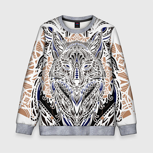 Детский свитшот БЕЛАЯ ЭТНИЧЕСКА ЛИСА WHITE FOX / 3D-Меланж – фото 1