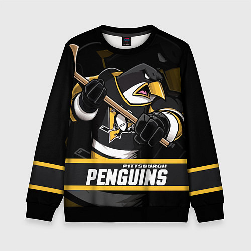 Детский свитшот Питтсбург Пингвинз, Pittsburgh Penguins / 3D-Черный – фото 1