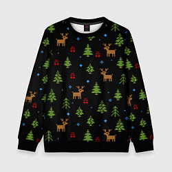 Свитшот детский Новогодние олени и елки, цвет: 3D-черный