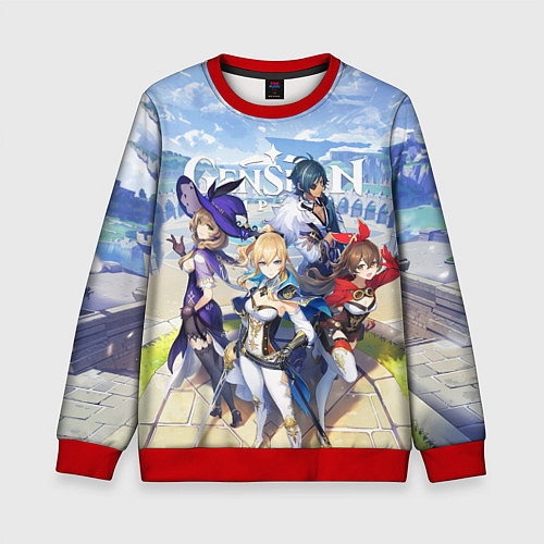 Детский свитшот МИР ТЕВАЙТ ГЕРОИ ГЕНШИН ИМПАКТ / 3D-Красный – фото 1