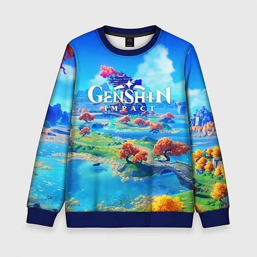 Детский свитшот МИР ГЕНШИН ИМПАКТ WORLD GENSHIN IMPACT / 3D-Синий – фото 1