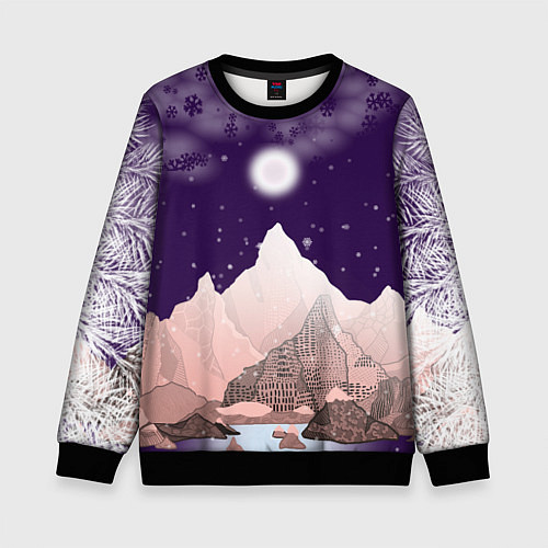 Детский свитшот Зимнее лунное небо в горах со снегопадом / 3D-Черный – фото 1