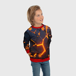 Свитшот детский НОВОГОДНИЕ ОГНЕННЫЕ 3D ПЛИТЫ FIRE NEON HEXAGON, цвет: 3D-красный — фото 2