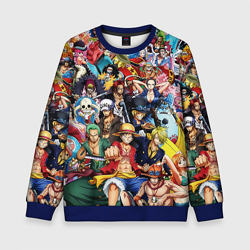 Детский свитшот ВСЕ ГЕРОИ АНИМЕ ВАН ПИС ALL HEROES ONE PIECE / 3D-Синий – фото 1