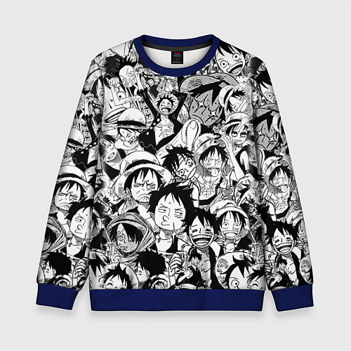 Детский свитшот МАНКИ Д ЛУФФИ ЧЁРНО БЕЛЫЙ / 3D-Синий – фото 1