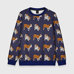 Свитшот детский Английские бульдоги паттерн, цвет: 3D-синий