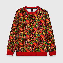 Свитшот детский Желтые и красные цветы, птицы и ягоды хохлома, цвет: 3D-красный