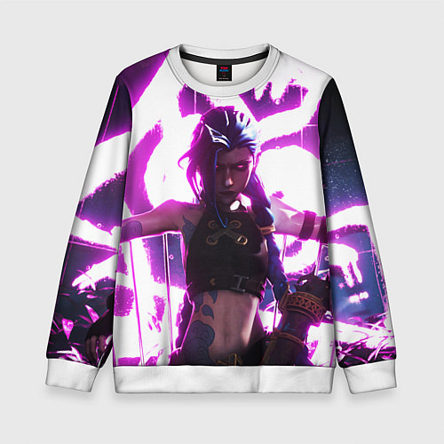 Детский свитшот Arcane League Of Legends JINX NEON / 3D-Белый – фото 1