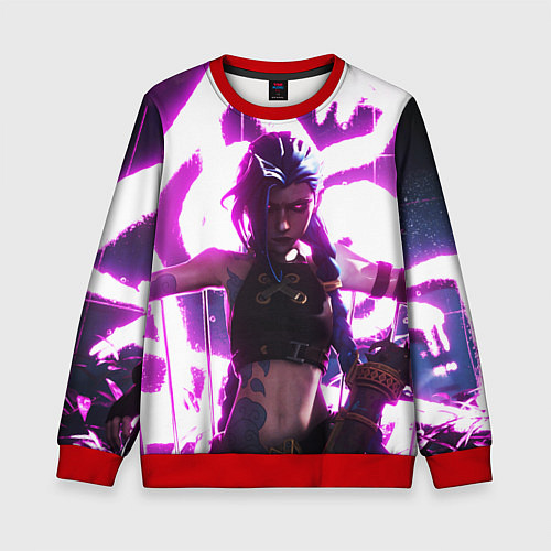 Детский свитшот Arcane League Of Legends JINX NEON / 3D-Красный – фото 1