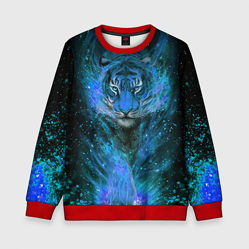 Детский свитшот Водяной голубой Тигр / 3D-Красный – фото 1