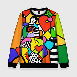 Свитшот детский Romero Britto - valentines day, цвет: 3D-черный