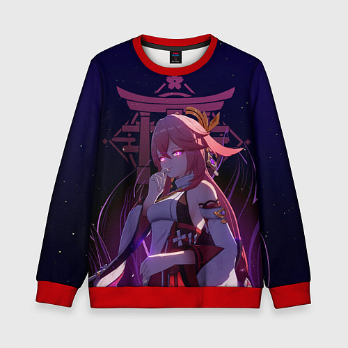 Детский свитшот Genshin Impact - Гудзи Яэ Мико / 3D-Красный – фото 1