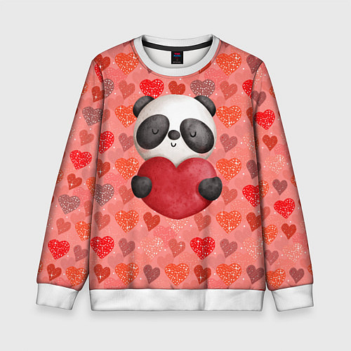 Детский свитшот Панда с сердечком день влюбленных / 3D-Белый – фото 1
