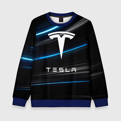 Детский свитшот Tesla - Неоновые полосы / 3D-Синий – фото 1