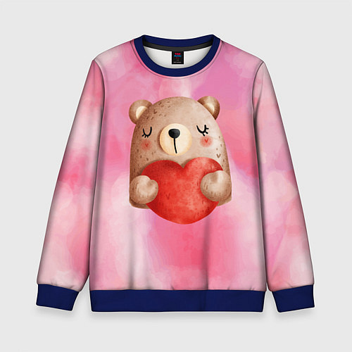 Детский свитшот Медвежонок с сердечком День влюбленных / 3D-Синий – фото 1