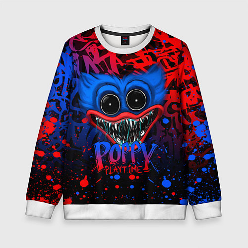 Детский свитшот ХАГИ ВАГИ НЕОНОВОЕ ГРАФФИТИ БРЫЗГИ КРАСОК / 3D-Белый – фото 1