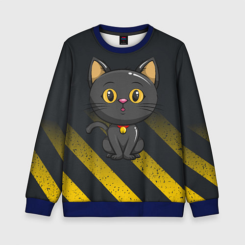 Детский свитшот Черный кот желтые полосы / 3D-Синий – фото 1